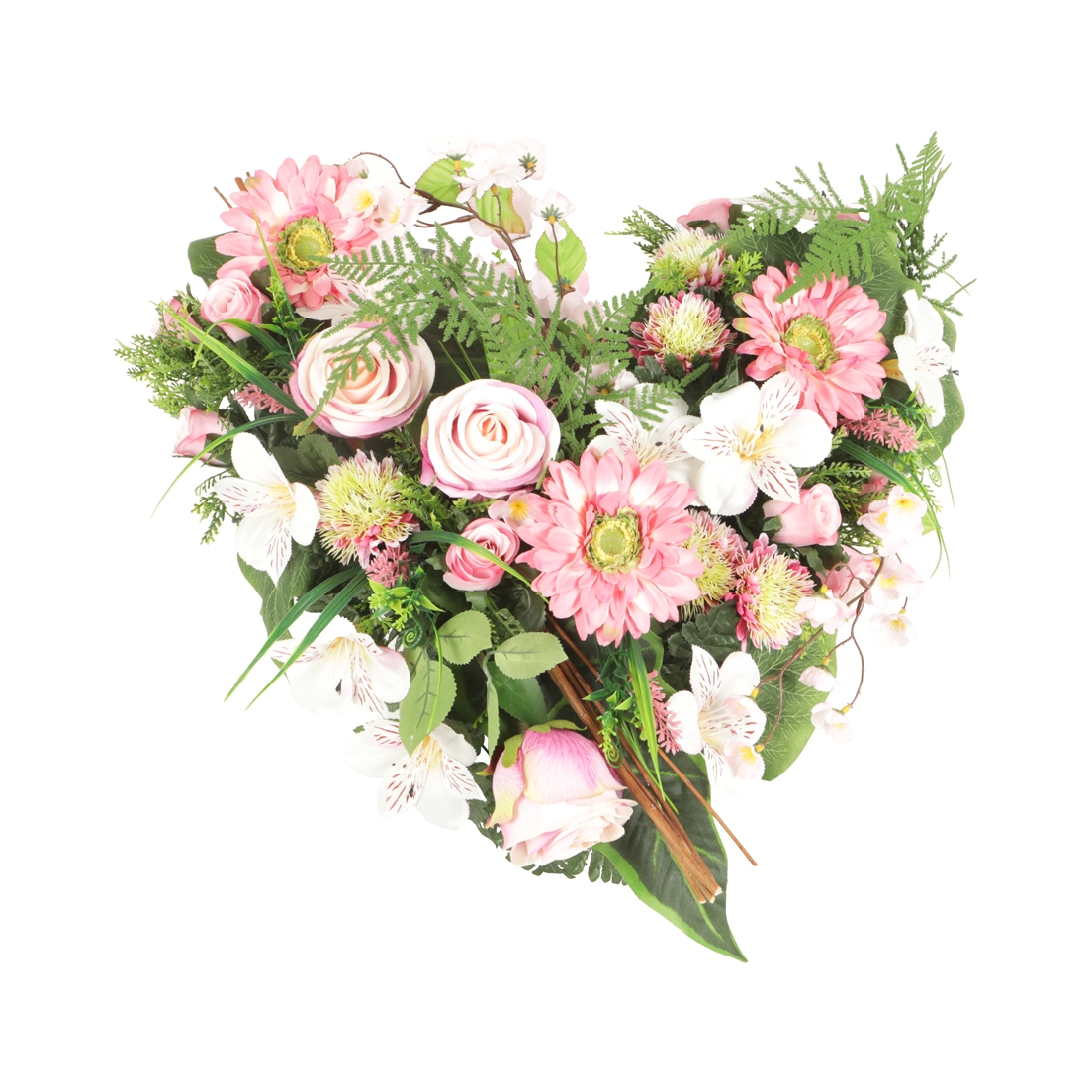 Coeur sur pot de roses, gerberas, alstroemeria et cerisiers1