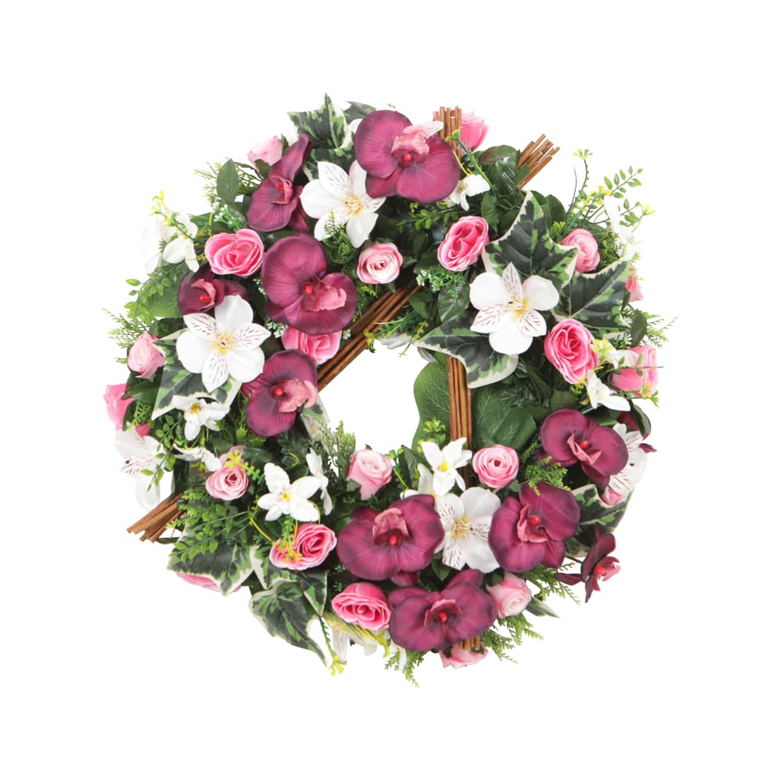 Couronne d'orchidées, roses et fleurettes