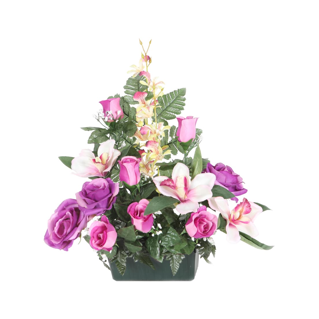 Jardinière d'orchidées et roses